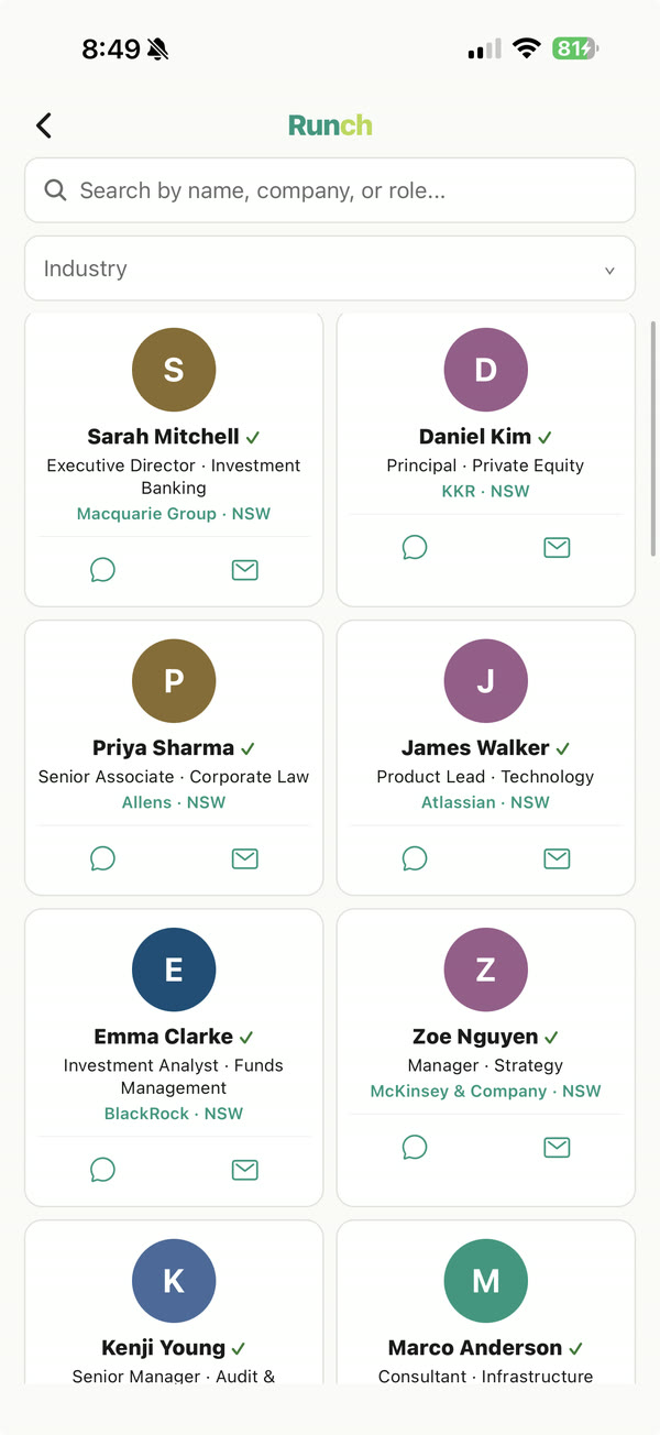 Search verified members by name, company or role